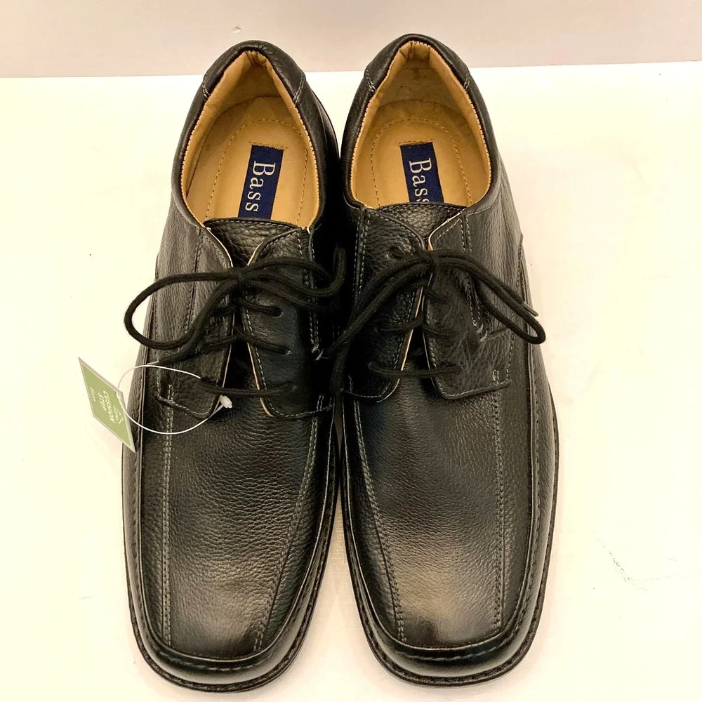 Bass Pebbled Leather Lace Up‎ Oxfords Black Cusion Step 